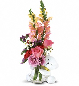 Teleflora's Bear Hug Bear with Pink Roses in Preston MD, The Garden Basket