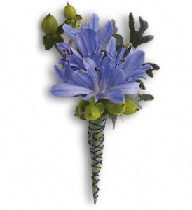 Bold and Blue Boutonniere in Preston MD, The Garden Basket