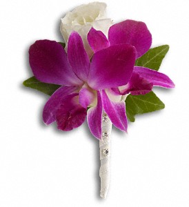 Fresh in Fuchsia Boutonniere in Preston MD, The Garden Basket