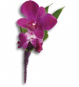 Perfect Purple Orchid Boutonniere in Preston MD, The Garden Basket