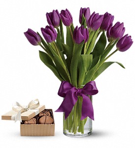Passionate Purple Tulipswith chocolates in Preston MD, The Garden Basket